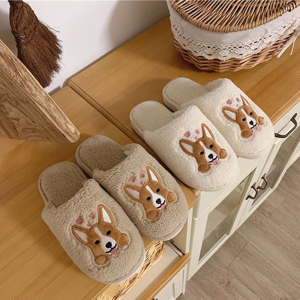 

women slippers winter home casual shoes plush warm ladies cute dog pattern fashion indoor flats new woman footwear #cf9i, Black