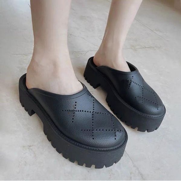 

men's and women's slippers fashion hollow out baotou thick soled sandals bathroom summer beach shoes street leisure l, Black