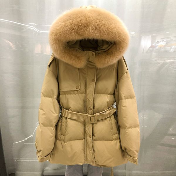 

2021 new great actual skin winter short jacket 90% white down warm coat with female hood thick parka n0m5, Black