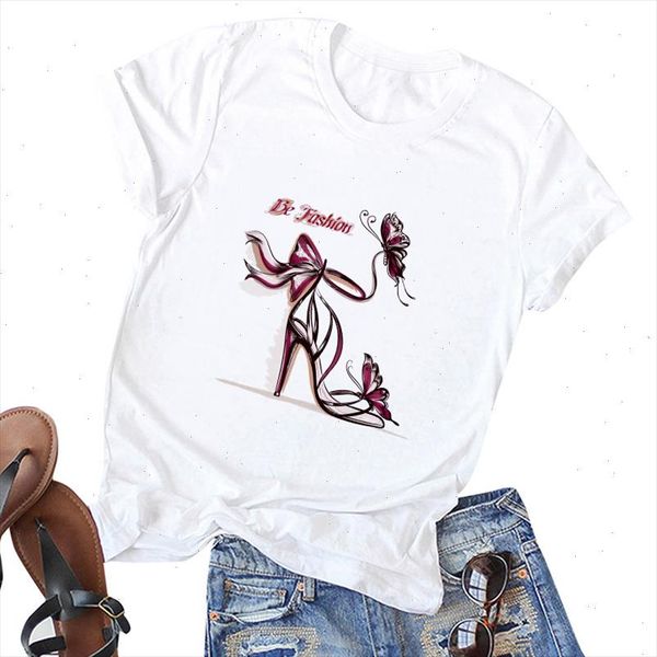 

tshirt fashion high heels printed short sleeve female clothing new summer thin section t shirt women harajuku white t shirt