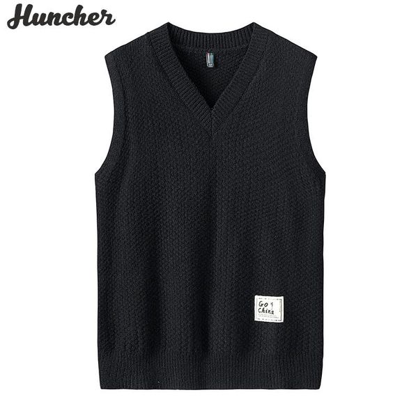 

men's vests huncher mens knitted sweater vest men 2021 winter patchwork sleeveless jumper sweaters korean style casual black, Black;white