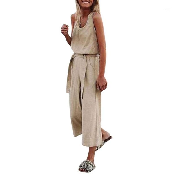 

women summer casual solid sleeveless jumpsuits bohe high waist belt elegant wide leg straight jumpsuit rompers *xsl1, Black;white