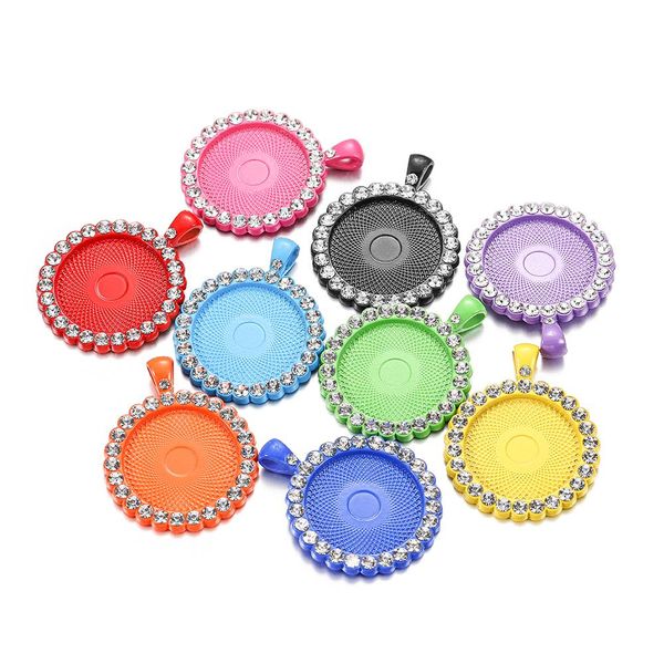 

5pcs/lot 25 mm colorful diamond-bordered cameo cabochon setting crystal pendant base for jewelry making diy supplies accessories q sqcsvm, Black