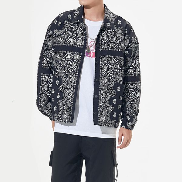 

bandana paisley pattern print short style windbreaker jacket coats streetwear hip hop mens casual jackets, Black;brown