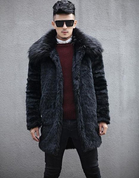 

men's fur & faux 2021 coat winter outwear on one sides men punk clothing, Black