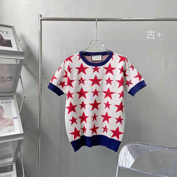 

2022 factory wholesale new 21 summer gujia round neck short sleeve letter jacquard all over print slim t-shirt backing, White