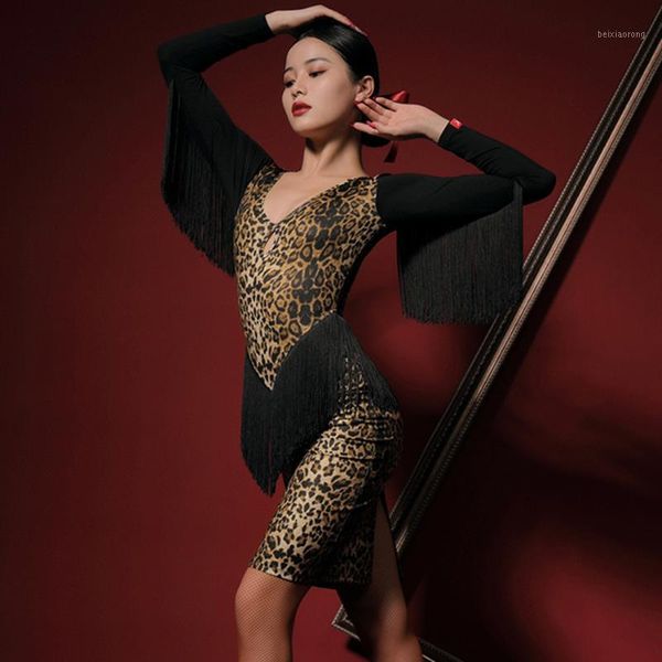 

latin dance dress women fringe sleeve tassel dress for ballroom samba tango chacha dancing performamnce l96751, Black;red