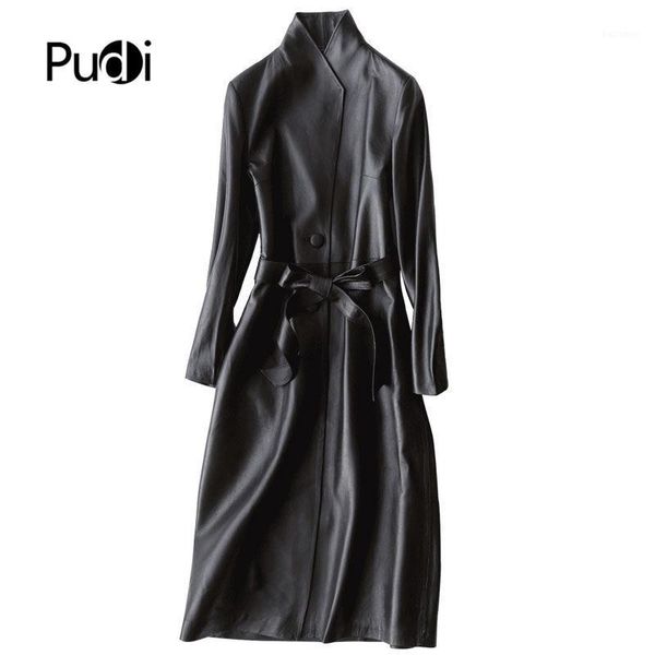 

pudi 2020 new women dress style genuine sheep leather coat lady simple style jacket fall/winter trench coat a27551-31, Black