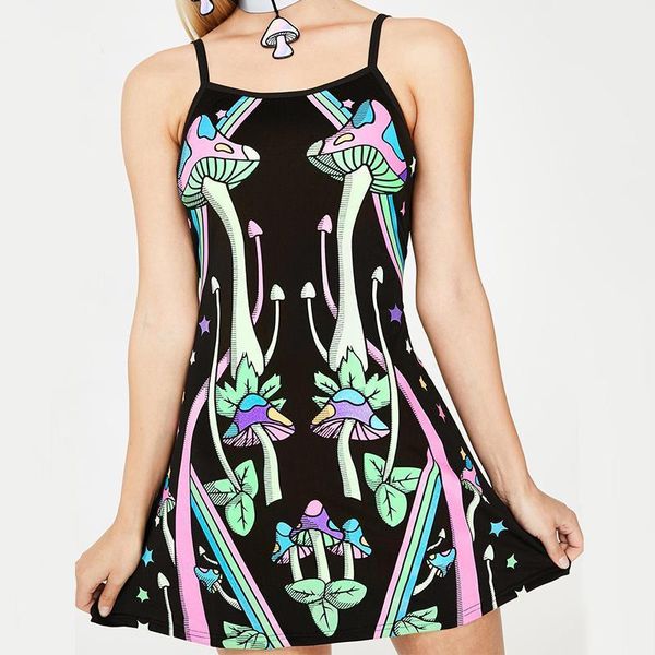 

open back sling mini dress women's fashion casual party summer dresses harajuku women's summer sundress mushroom dress, Black;gray