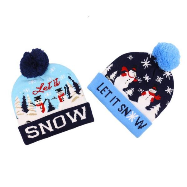 

knitted fashion xmas light-up beanies led hats outdoor light pompon ball ski cap christmas kids winter warm hat bea2242