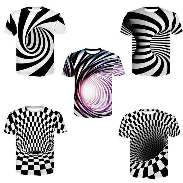 

m-4xl black and white vertigo hypnotic printing t shirt unisxe funny short sleeved tees men/women men's 3d t-shirt, White;black