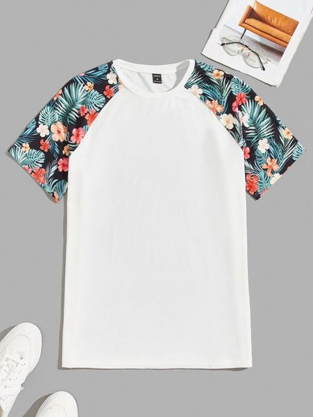 

men tropical print raglan sleeve tee 33gh#, White;black
