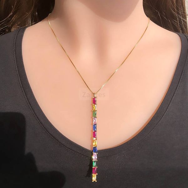 

colorful zirconia stone choker necklaces jewelry set small rectangle long pendant gold and black gold individuality creative necklace, Golden;silver