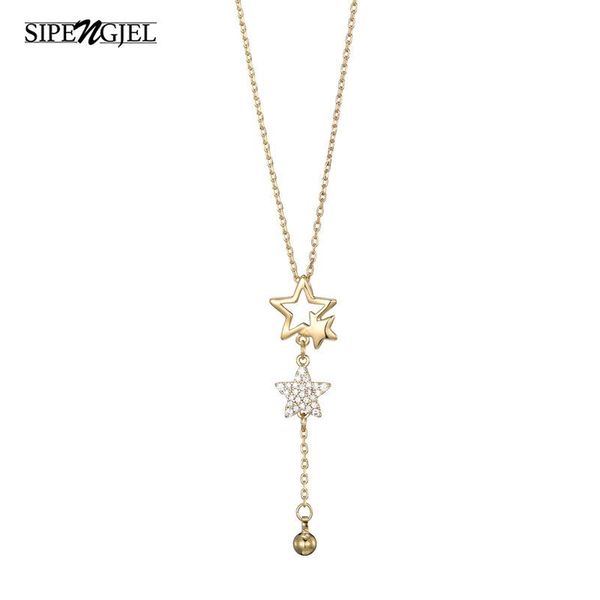 

sipengjel fashion cubic zircon gold star pendant necklace choker necklace for women wedding jewelry, Silver