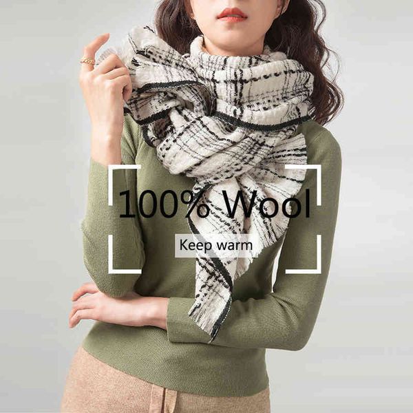 2021 Europeu americano versátil versátil preto e branco faixa de tricô lenço de lã quente com espessamento de pescoço estreito para as mulheres i