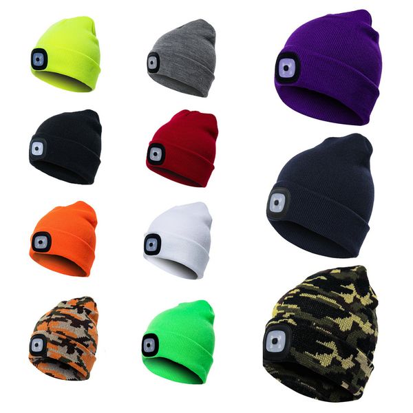 

2021 led lighting knitted hats women men camping cap travel hiking climbing night hat winter beanie light up caps, Blue;gray