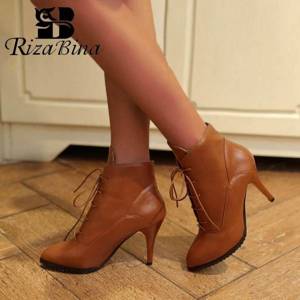 

rizabina plus size 32-45 high heels ankle boots for women winter keep warm fur office ladies shoes casual party short boots, Black