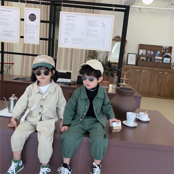 

korean style boys girls fashion clothes sets solid color loose short jacket + bloomers 2pcs suits lj200915, White