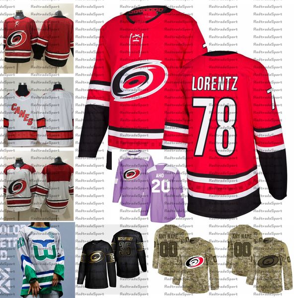 

2021 reverse retro customize #78 steven lorentz carolina hurricanes jerseys golden edition camo veterans day fights cancer hockey jersey, Black;red