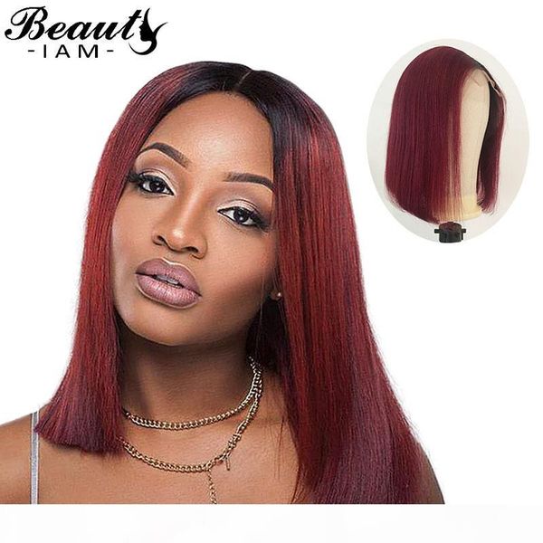 

13x6 99j bob lace front wigs burgundy short bob wig lace front human hair wigs brazilian wig straight ombre red human hair wig, Black