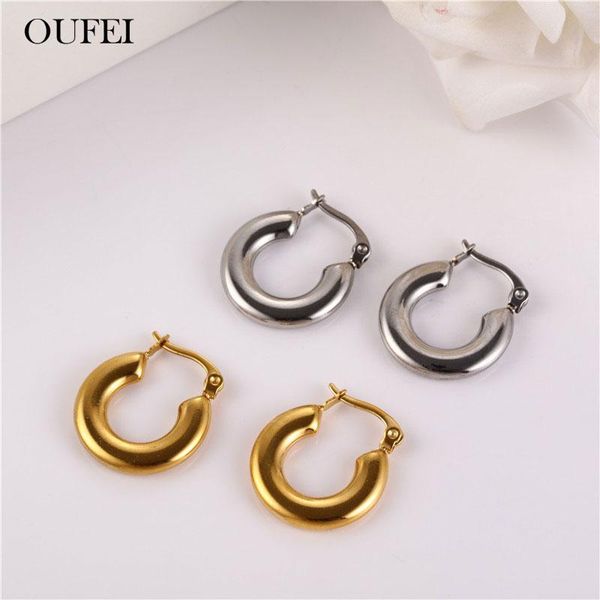 

hoop & huggie oufei stainless steel earrings for women minimalist small fashion jewelry accessories gifts girls, Golden;silver