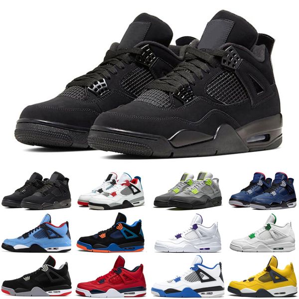 

classic jumpman 4 4s neon black cat men basketball shoes cactus jack bred loyal blue fire red mens trainers sports sneakers size 7-13