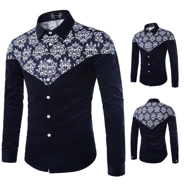 

men's casual shirts 2021 fashion corduroy long-sleeved shirt men loose and comfortable business patchwork mens flower asian size 5xl, White;black