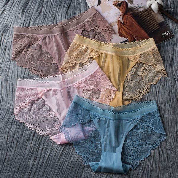 

4pcs lace panties for women underwear fashion panty lingerie breathable hollow out briefs low-rise panties female underwear1, Black;pink