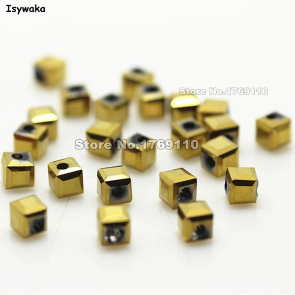 

isywaka 100pcs cube 4mm сияющий золотой цвет квадрат австрия хрустальные бусины стеклянные бусины свободные разные бусины для diy ювелирных