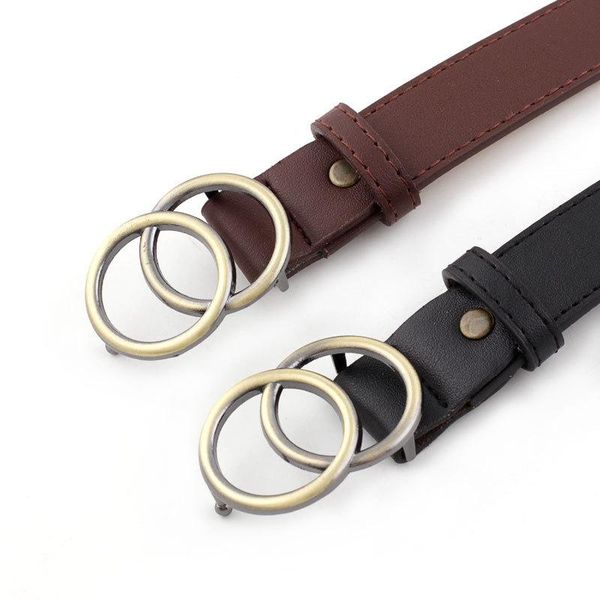

2020 the new young student belt is sold directly by manufacturer of women's double ring buckle decorative belt, Black;brown