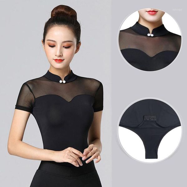 

new latin leotard dance clothes women ballroom salsa rumba chacha dance short sleeve performance practice costume1, Black;red