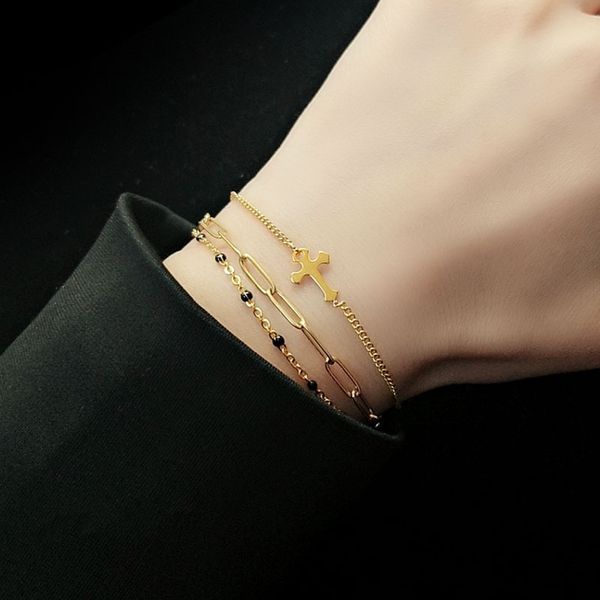 

2020 new style retro stainless steel chain bracelets men jewelry vintage multi layer cross bracelet bangles homme mens gifts t200423, Black