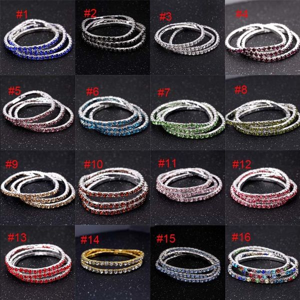 

p6443.6mm stretch 1 bracelets row bracelet rhinestone crystal bangle cuffs for women wedding jewelry gift 16 colors