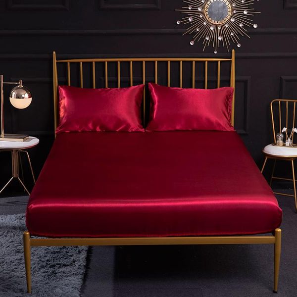 

sheets & sets satin silk fitted sheet with cases bed mattress protector cover white black grey blue purple twin queen bedspread