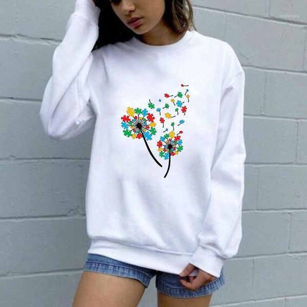 

women hoodie double dandelion printed hoodies women fleece long sleeve o neck loose sweatshirt girls pullovers autumn winter1, Black