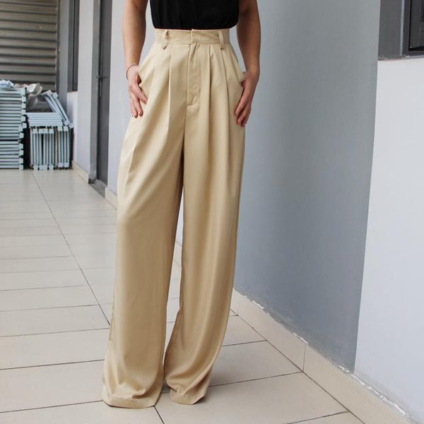 

high waisted pleated woman wide leg pants fashion loose women trousers casual full length palazzo pants, Black;white