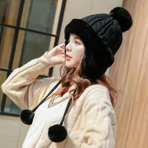 

beanie/skull caps fashion wool ball knitted hat women winter beanies warm double waterproof cute sweet knit, Blue;gray