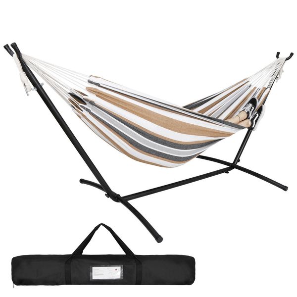 

portable hammock with stand for 2 person with carrying case outdoor patio use