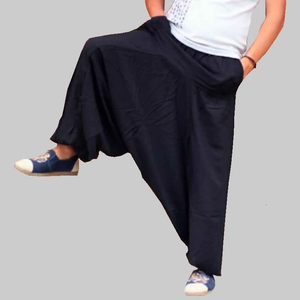 

plus size harem pants men hip hop casual loose wide leg pants big drop crotch joggers dance trousers pantalones hombre 2020, Black