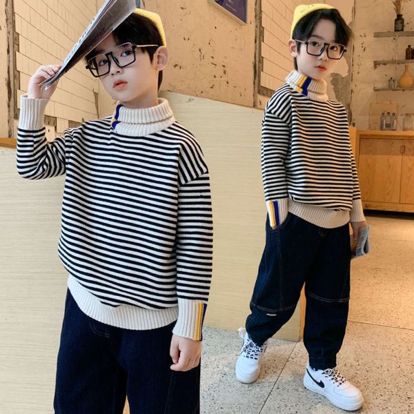 

boys' plush new and thickened 2020 korean chine children's versatile high collar pullover autumn winter all in one cashmere sweate, Blue