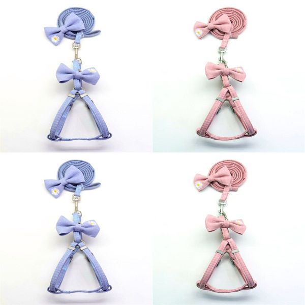 

pure color pets traction rope little daisy embroidery bow dog chain yellow chest strap multicolor pet supplies 16sz j2