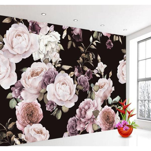 

custom 3d wallpaper mural hand painted black white rose peony flower wall mural living room home decor pain jllurm eatout