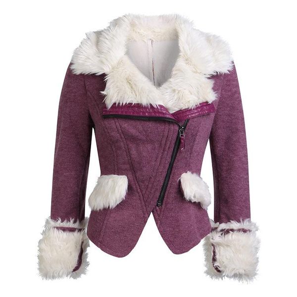 

women's leather & faux women winter jacket locomotive plus size 3xl velvet lamb fur coat sheepskin cashmere coats suede sx05, Black