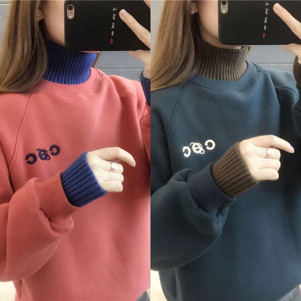 

es of sweater 2020 new loose korean version plush thickening high collar women's coat fashion in autumn and wintervip1q, Black