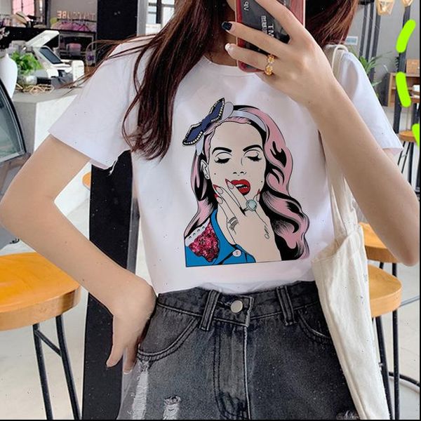 

lady tshirt cartoon graphic printed short sleeve fashion casual t shirts womens clothing female cool shirt femme clothes, White