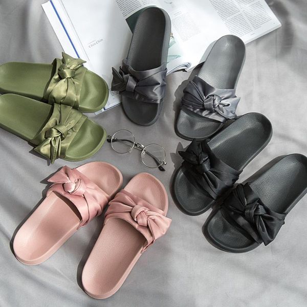 

slippers pink bow home slipper female outdoor fashion indoor non-slip shower soft solo korean-style, Black