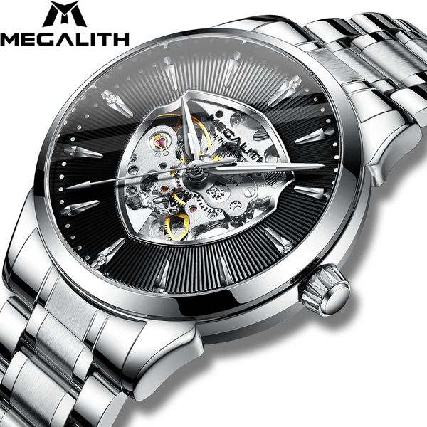 

megalith steel watch men matic mechanical watch luxury fashion waterproof luminous sport watches mens relogio masculino 2020 wmtszq, Silver