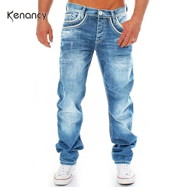 

hemiks slim fit men's motorcycle jeans pleated casual biker male pants broken holes straight legs hip hop jeans trouser for men t200614, Blue