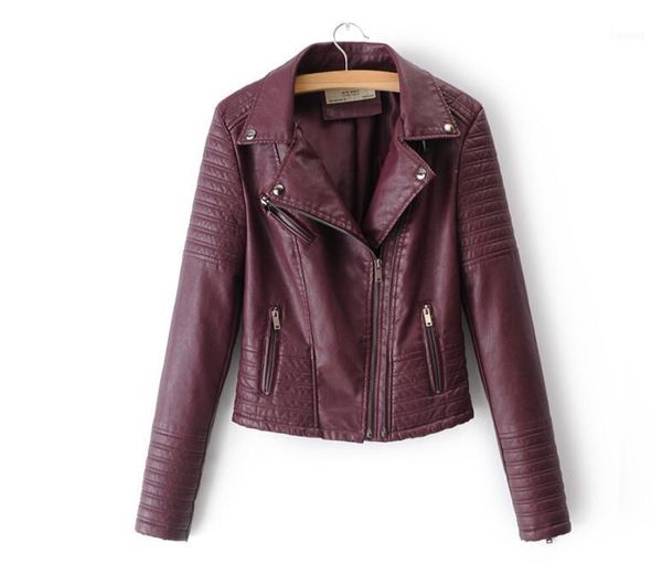 

2020 new fashion ladies soft motorcycle pu leather jacket ladies autumn biker streetwear long sleeve coat black and pink1