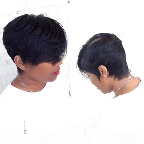 

straight short bob wigs peruvian remy hair lace front human hair wig african american for women natural color, Black;brown